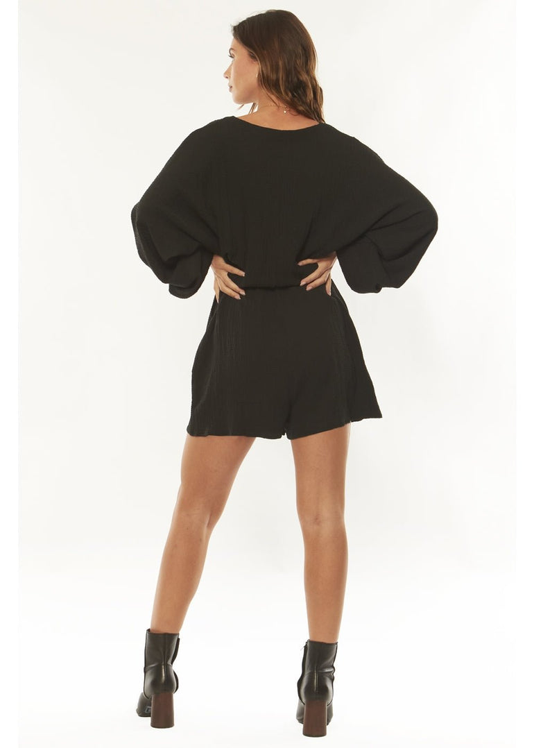 Amuse Society FAE LS WOVEN ROMPER - WBK - Stoke Outlets