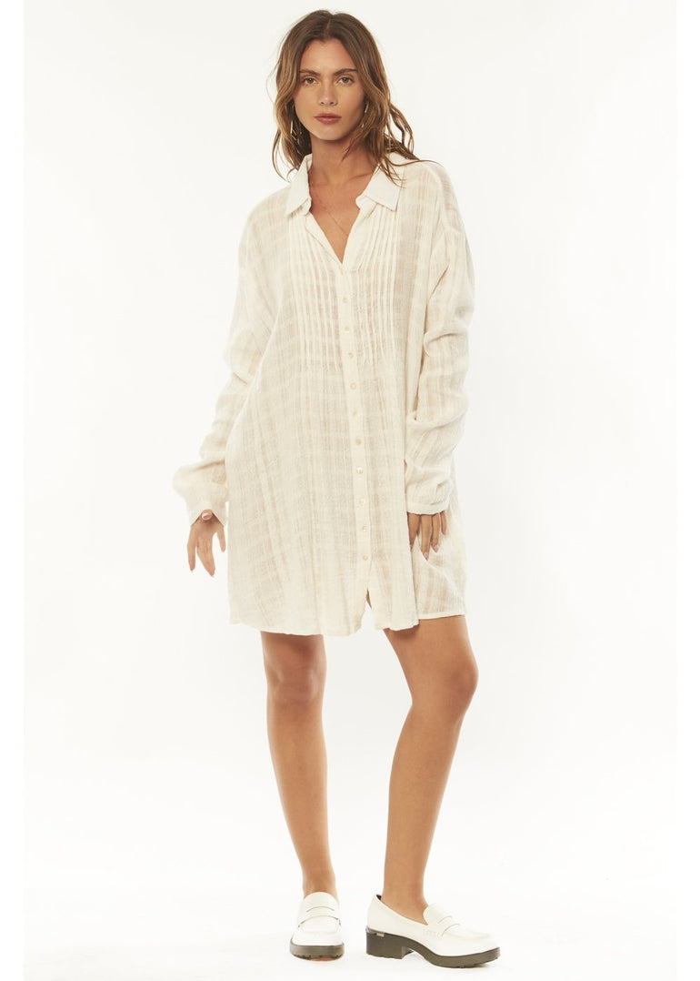 BAILEE LS WOVEN DRESS - WHT - Stoke Outlets