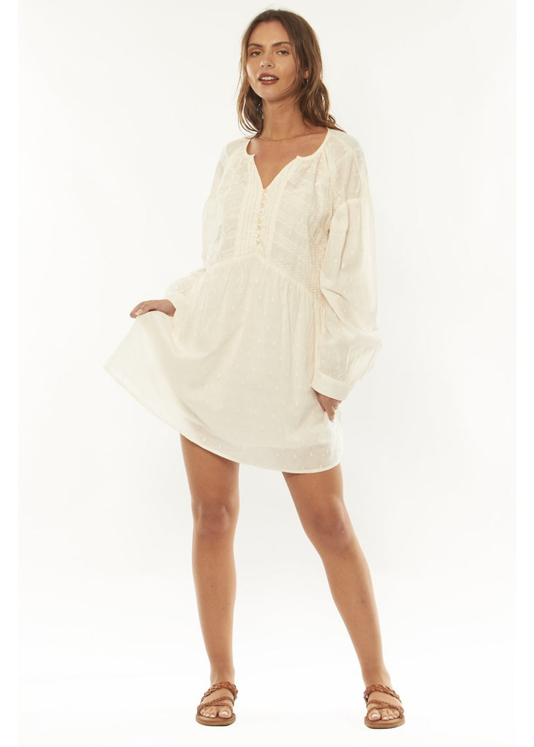 JAX LS WOVEN DRESS - WHT - Stoke Outlets