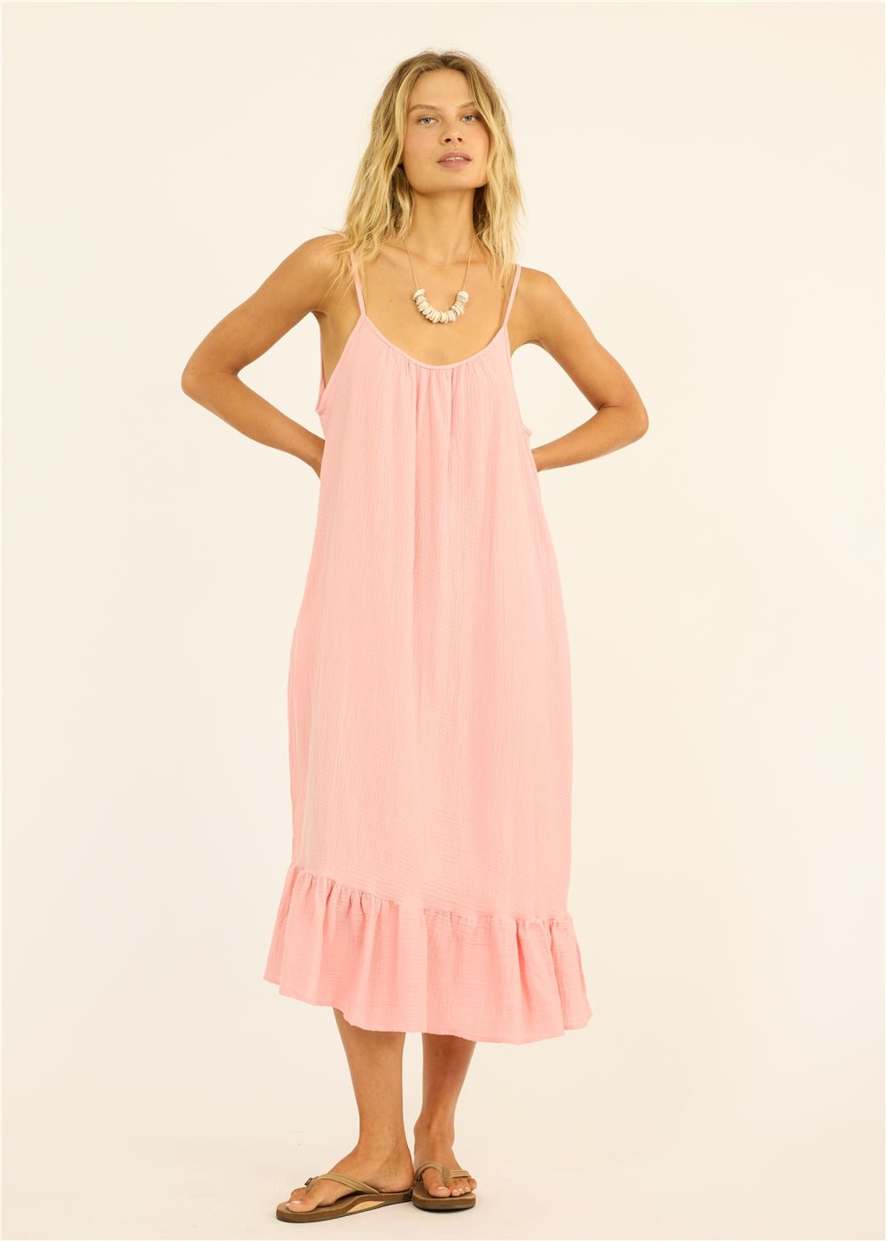 Sisstr Beach Cruiser Woven Midi Dress, Coral Kiss - Stoke Outlets