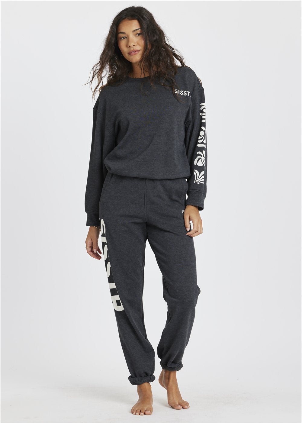 Sisstr Happiness Awaits Long Sleeve Fleece Crew - Stoke Outlets