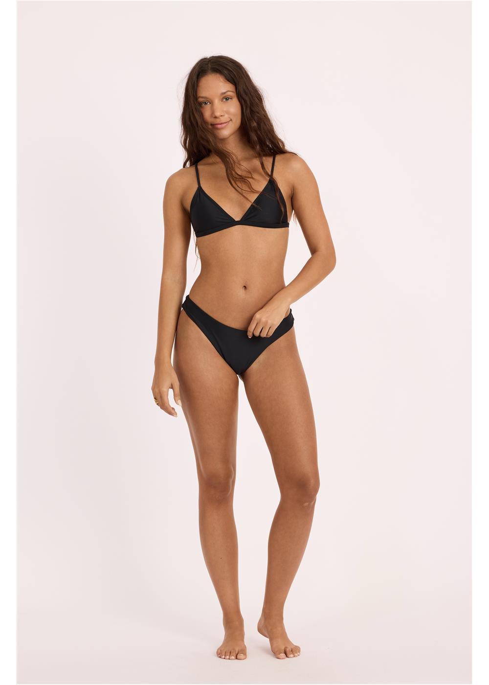 Sisstr Seeker Solid High Hip Swim Bottom, Black - Stoke Outlets