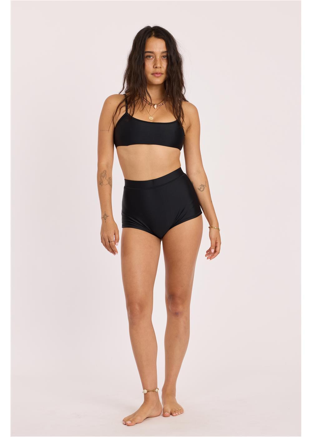 Sisstr Seeker Solid High Waist Surf Short Swim Bottom, Black - Stoke Outlets