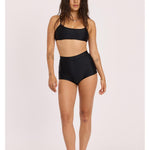 Sisstr Seeker Solid High Waist Surf Short Swim Bottom, Black - Stoke Outlets