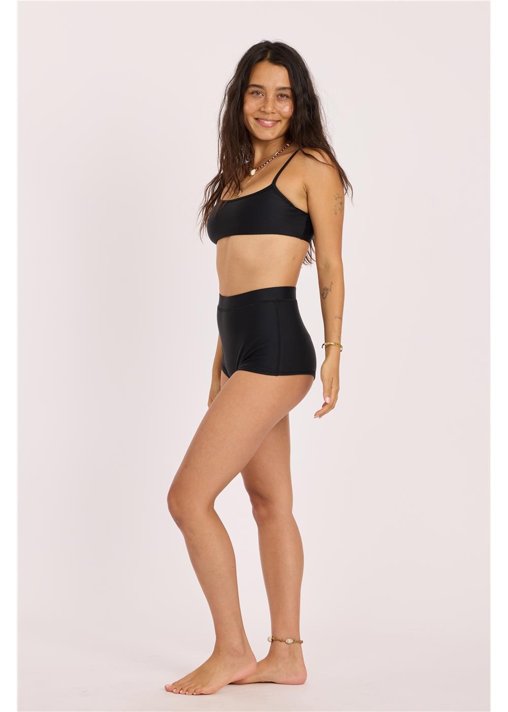 Sisstr Seeker Solid High Waist Surf Short Swim Bottom, Black - Stoke Outlets