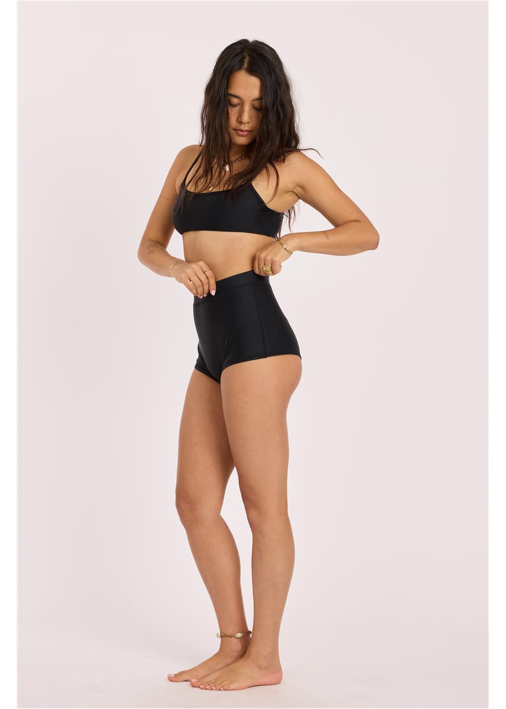 Sisstr Seeker Solid High Waist Surf Short Swim Bottom, Black - Stoke Outlets