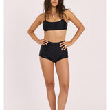 Sisstr Seeker Solid High Waist Surf Short Swim Bottom, Black - Stoke Outlets