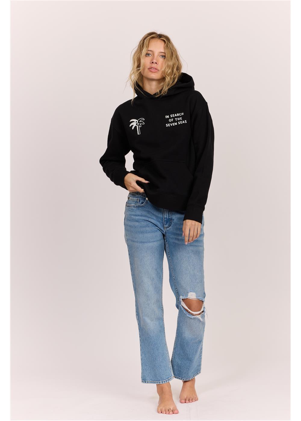 SISSTR SURF LS HOODED FLEECE - BLK - Stoke Outlets