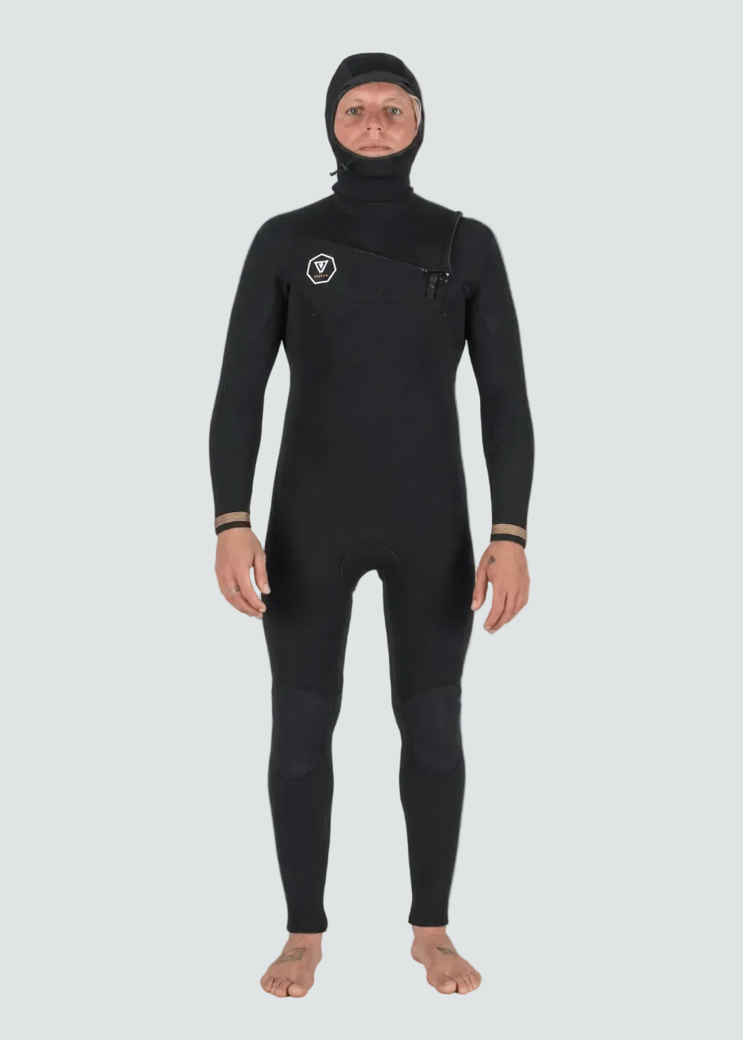 Vissla 7 Seas 5-4-3 Hooded Chest Zip Full Wetsuit, Black With Gold - Stoke Outlets