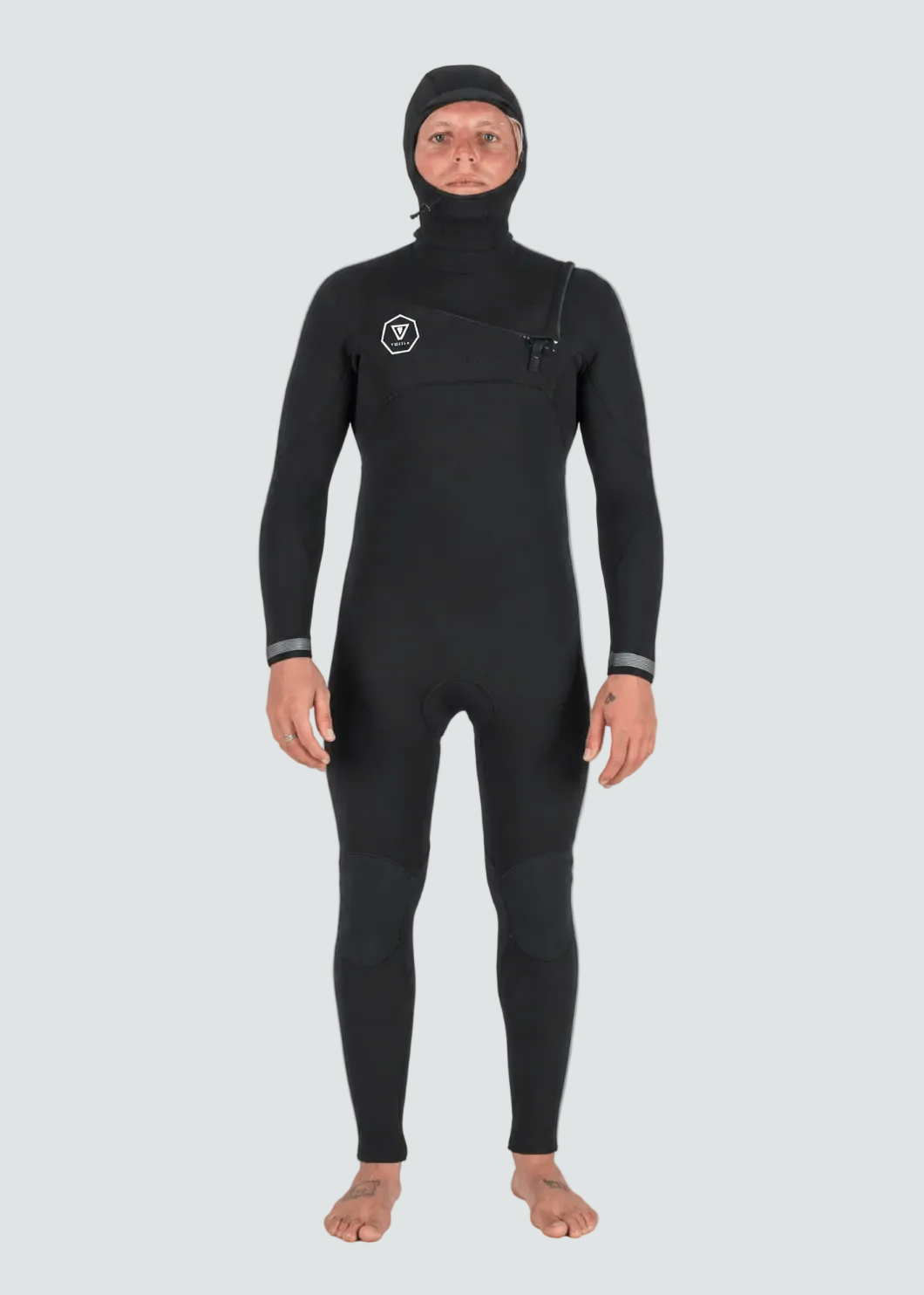 Vissla 7 Seas 5-4-3 Hooded Chest Zip Full Wetsuit, Black With White - Stoke Outlets