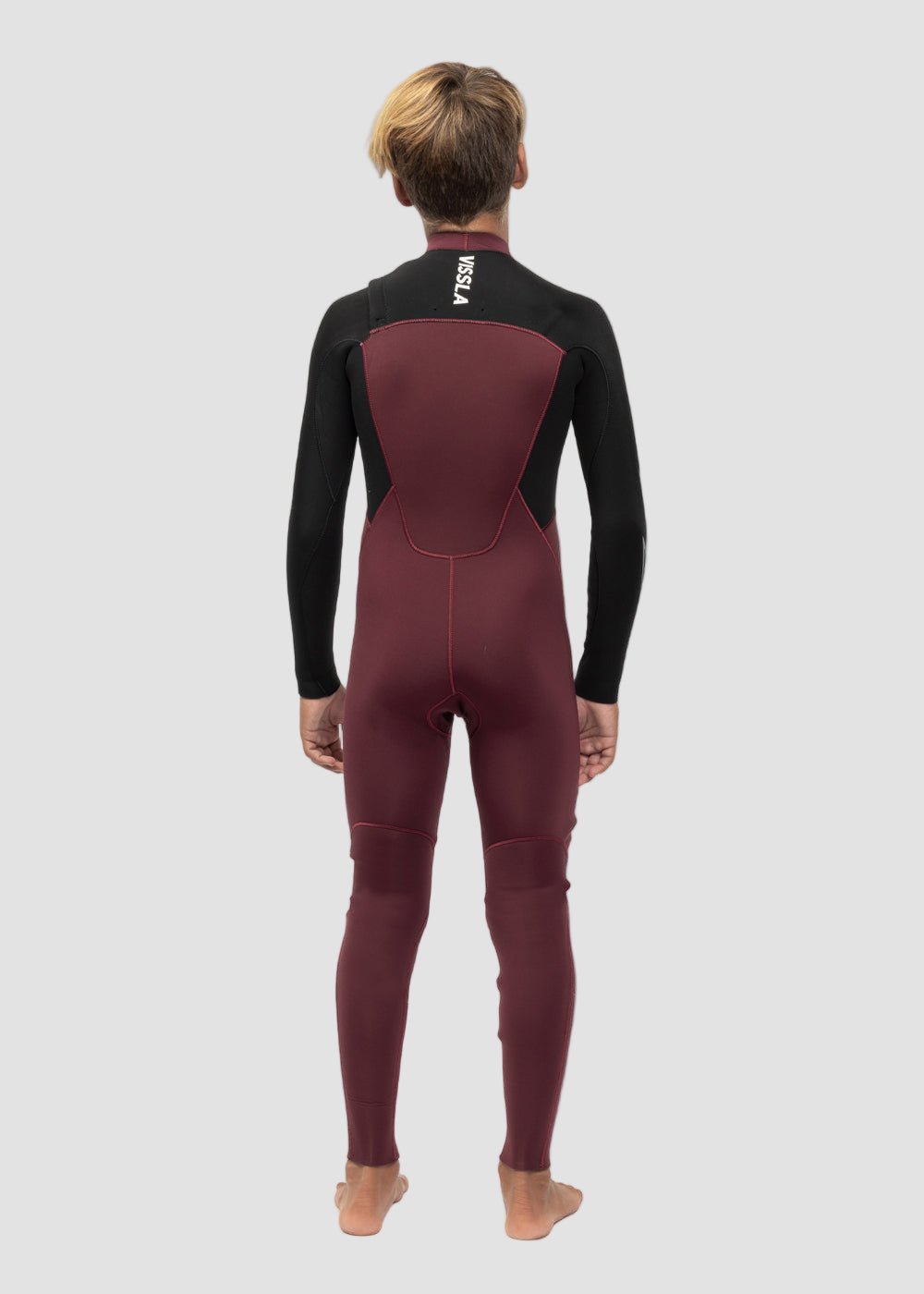 Vissla 7 Seas Boys Bolt 3/2 Full Suit Chest Zip, Wine - Stoke Outlets