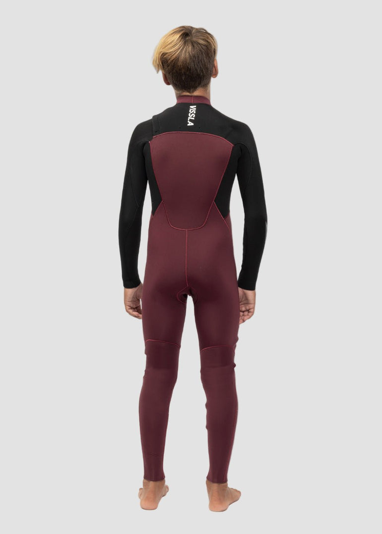Vissla 7 Seas Boys Bolt 3/2 Full Suit Chest Zip, Wine - Stoke Outlets