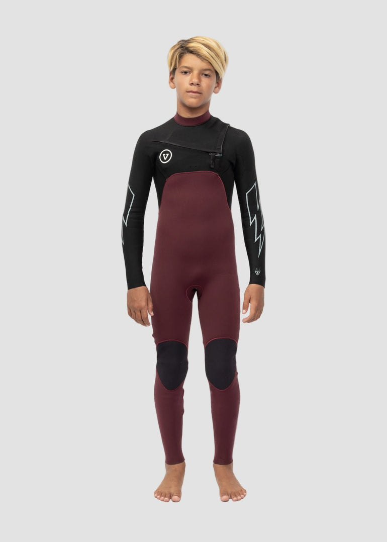 Vissla 7 Seas Boys Bolt 3/2 Full Suit Chest Zip, Wine - Stoke Outlets