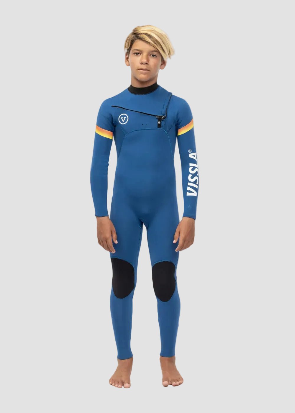 Vissla 7 Seas Boys Raditude 3/2 Full Suit Chest Zip, Harbor Blue - Stoke Outlets