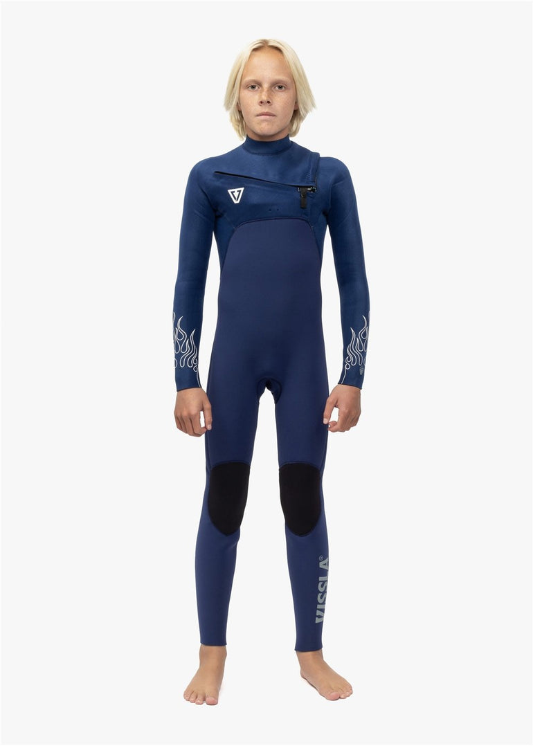 Vissla High Seas Boys Fire 3/2 Full Suit Chest Zip, Deep Royal - Stoke Outlets
