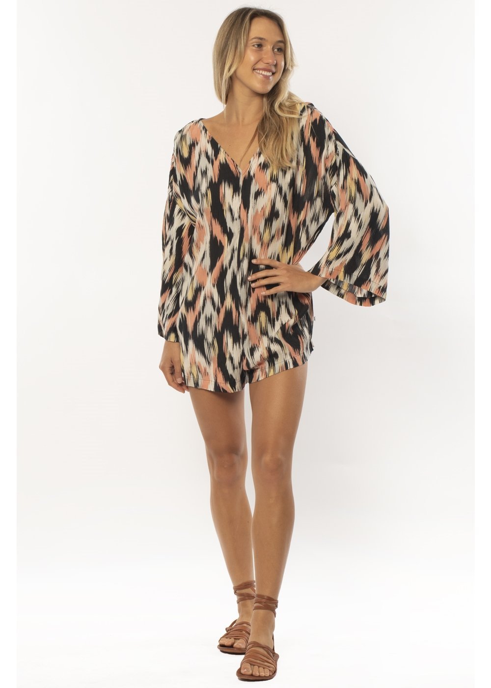 Sisstrevolution SUNNY SIDE LS WVN ROMPER-BLK - Stoke Outlets